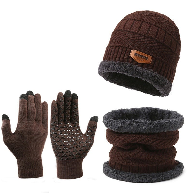 Knit Beanie Scarf and Gloves Warm 3-Piece Set