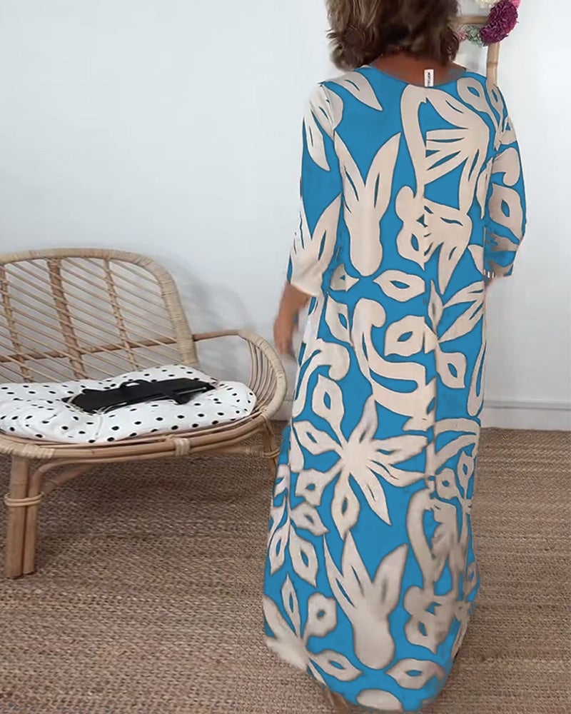 Robe À Col Rond Et Manches Longues Imprimée