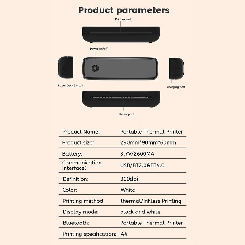 Portable Wireless Bluetooth Thermal Printer Free Shipping