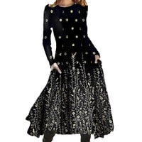 Women's Print Round Neck Midi Dress
