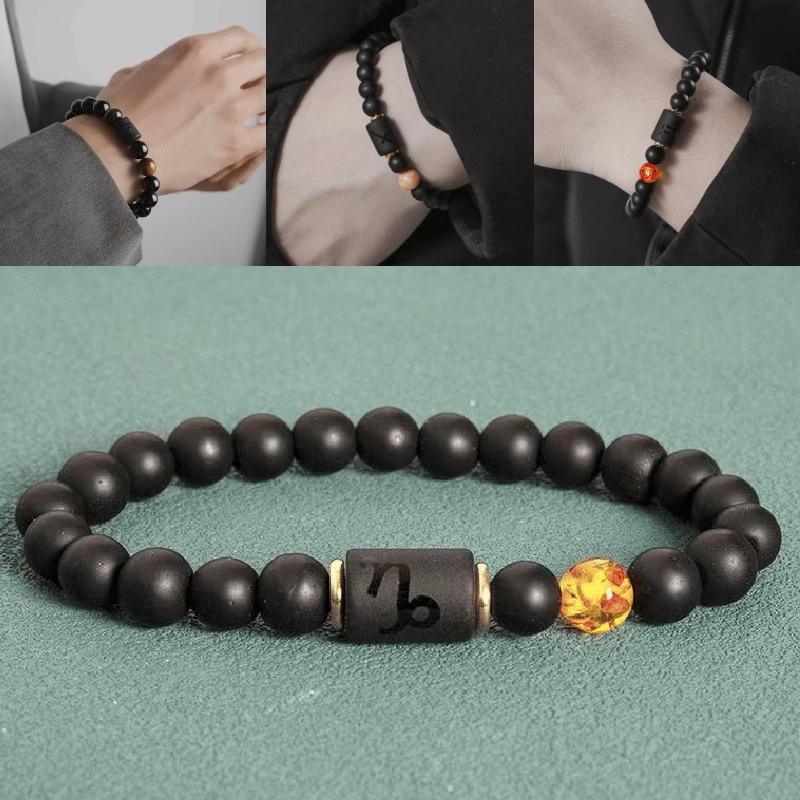 Armband mit Perlen aus schwarzem Achat mit zwölf Sternbildern