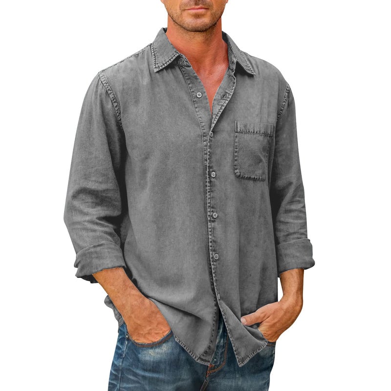 Mens Denim Long Sleeve Button Down Shirt