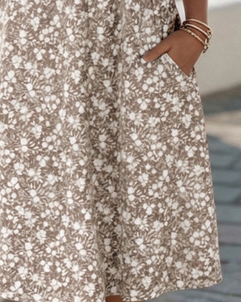 V-Neck Short-Sleeved Floral Dress