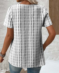 Casual V Neck Striped Plaid T-Shirt