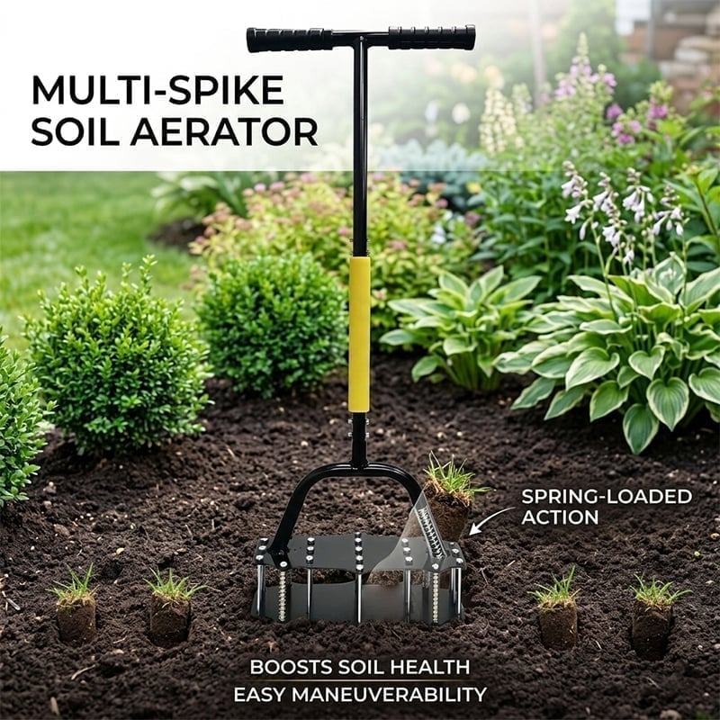 Manual Spring-Loaded Lawn Aerator & Tiller