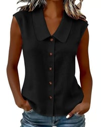 Sleeveless Lapel Linen-Cotton Shirt