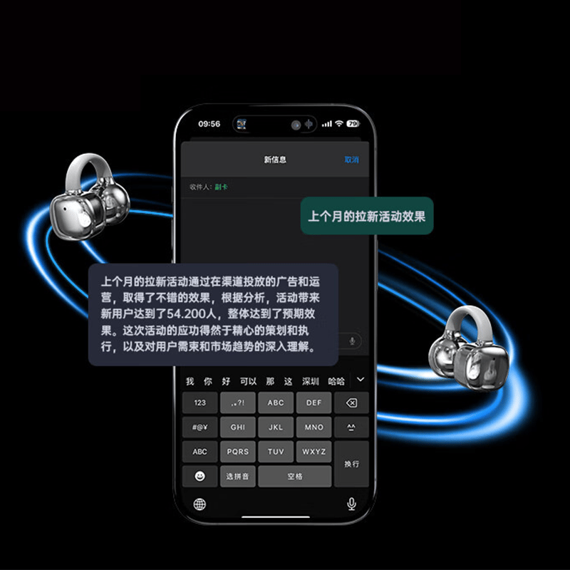 Clip-On Ear LCD Full Color Touch Screen Audio Wireless Headphones