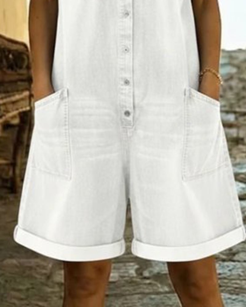 Short Sleeve Denim Jumpsuits