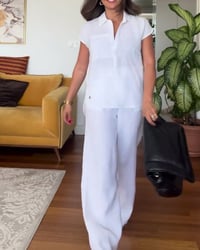 Cotton And Linen Solid Color Casual Trousers Suit