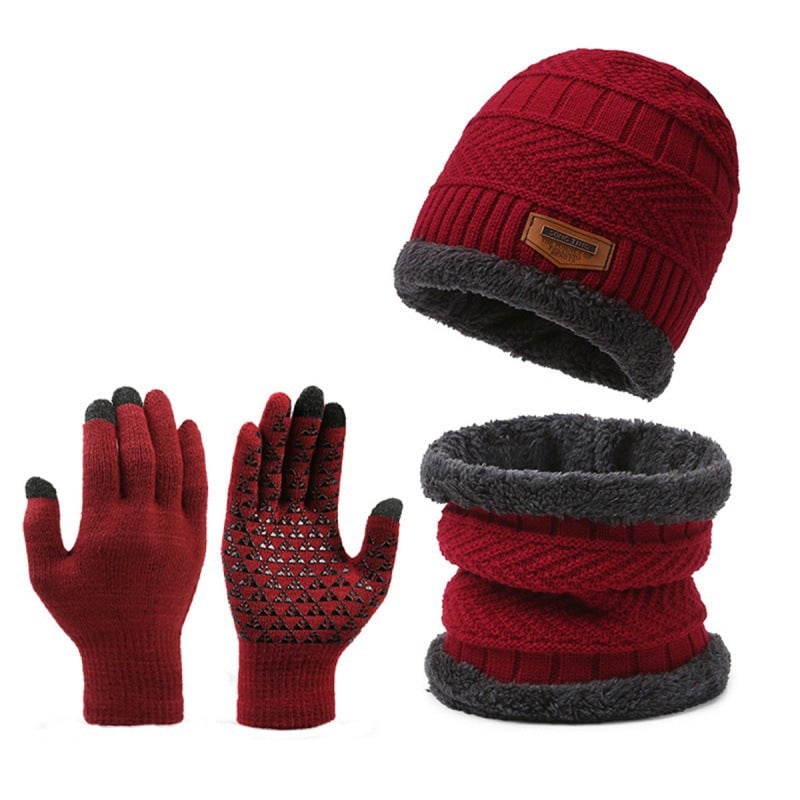 Knit Beanie Scarf and Gloves Warm 3-Piece Set