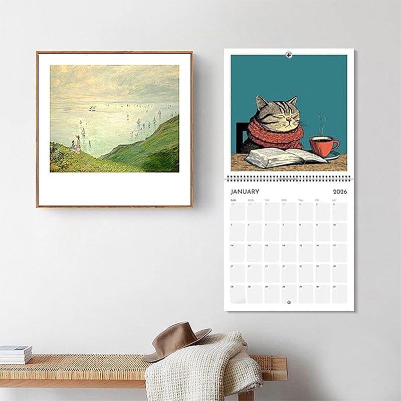 Cats Chillin' with Books 2026 Wall Calendar