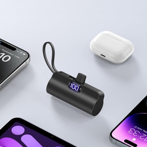 Mini Fast-Charge Capsule Power Bank with Built-in Cable