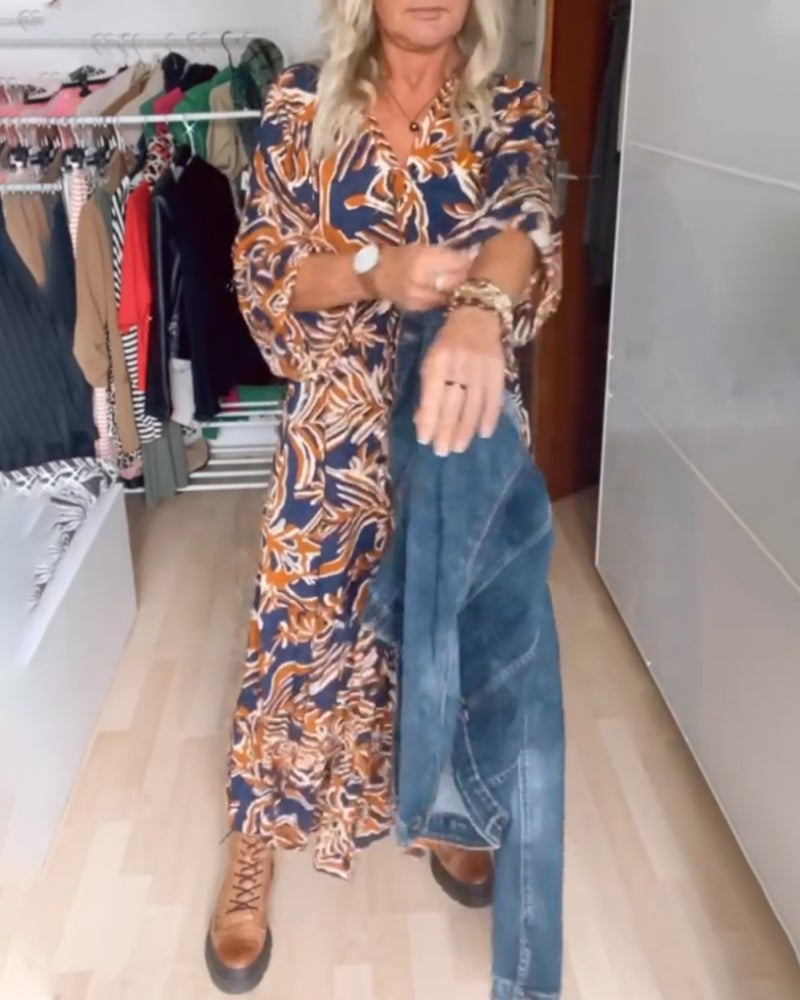 Robe longue imprimée à col en V