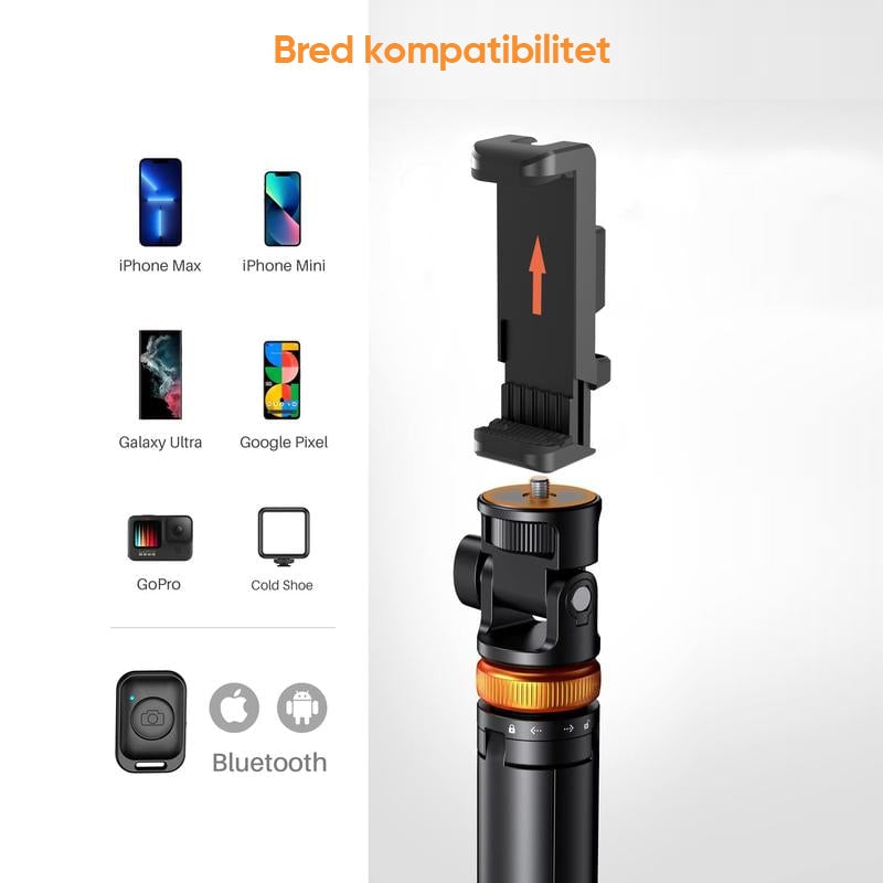 Selfie Stick-stativ med Bluetooth-fjernbetjening