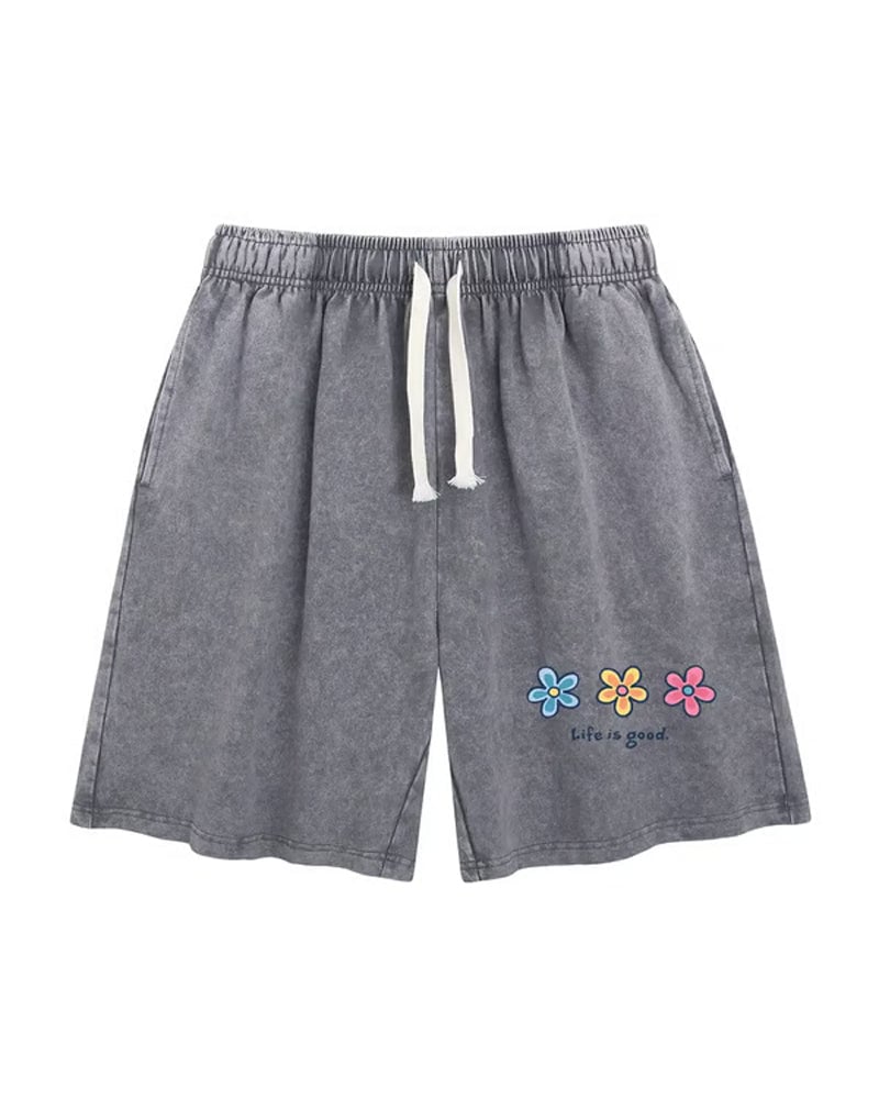 Flower Print Elastic Drawstring Shorts
