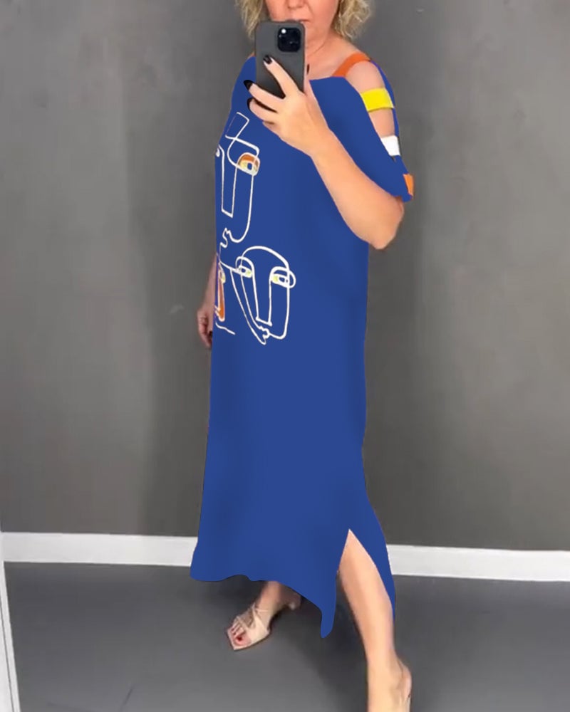 Robe Épaules Dénudées Découpée Imprimé Fente