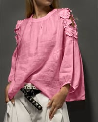 Crewneck Cut-Out Off-Shoulder 3D Floral Blouses