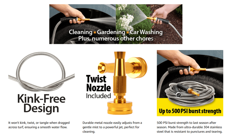 Sakerplus Stainless Steel Metal Garden Hose
