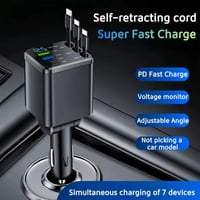 7-in-1 Universal Retractable Car Charger with Intelligent Voltage Display
