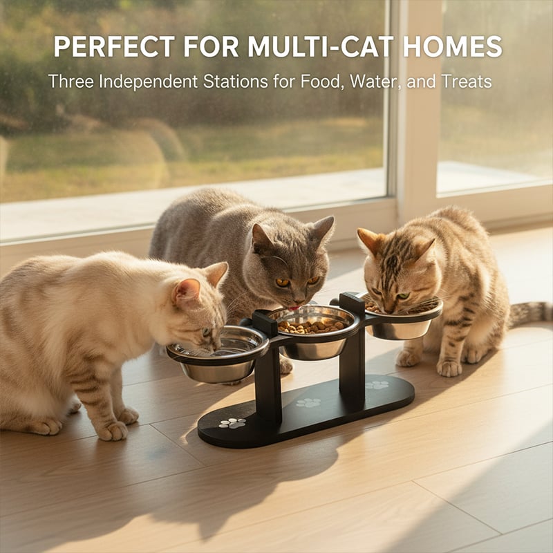 🥘Wooden Cat Bowl Stand