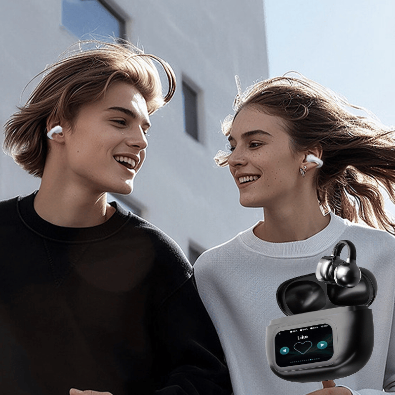 Clip-On Ear LCD Full Color Touch Screen Audio Wireless Headphones