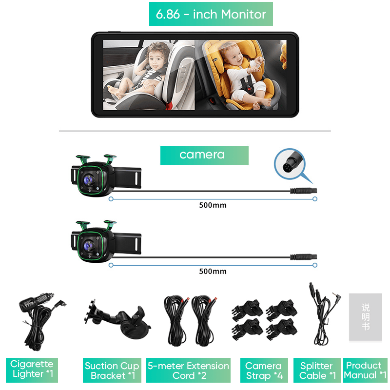 Sakerplus Baby Car Monitor with Dual Cameras