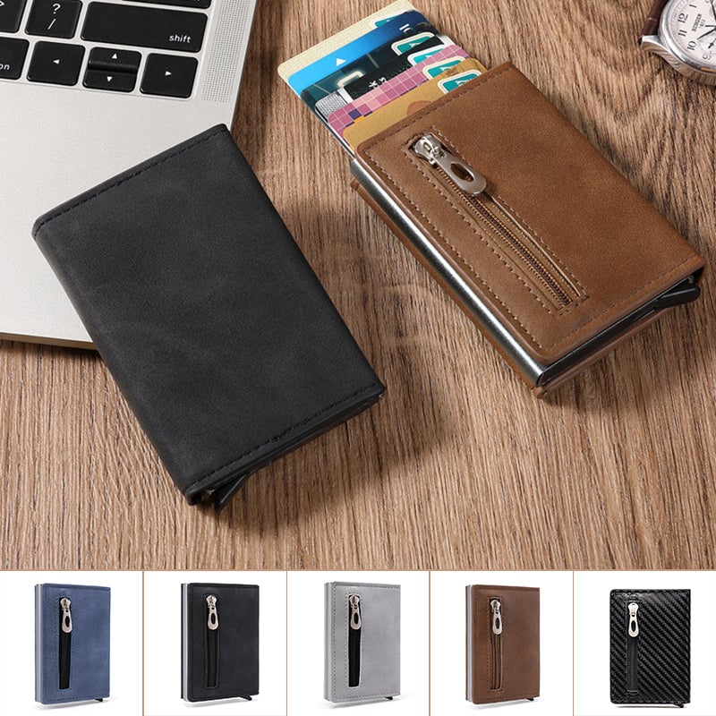 Anti-magnetic RFID card holder with zipper for men