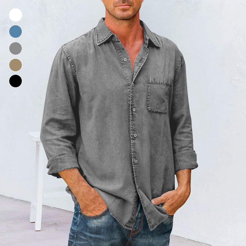 Mens Denim Long Sleeve Button Down Shirt