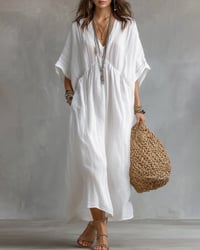 V-Neck Batwing Sleeve Flared Dress