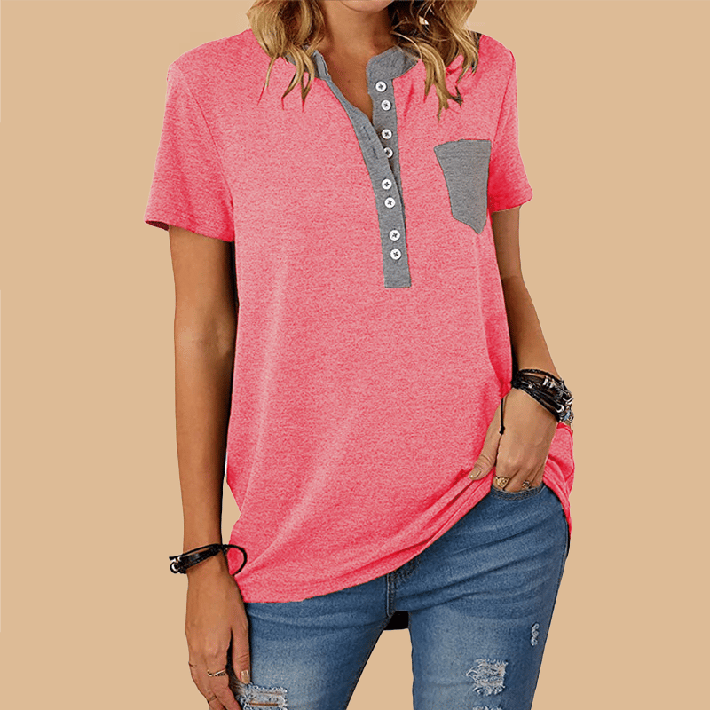 T-shirt da donna a maniche corte casual ampia monopetto