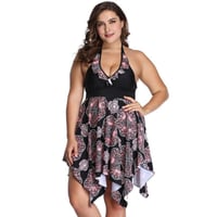 Frauen Plus Size Tankini Set mit Sexy V-Ausschnitt Bademode Kleid
