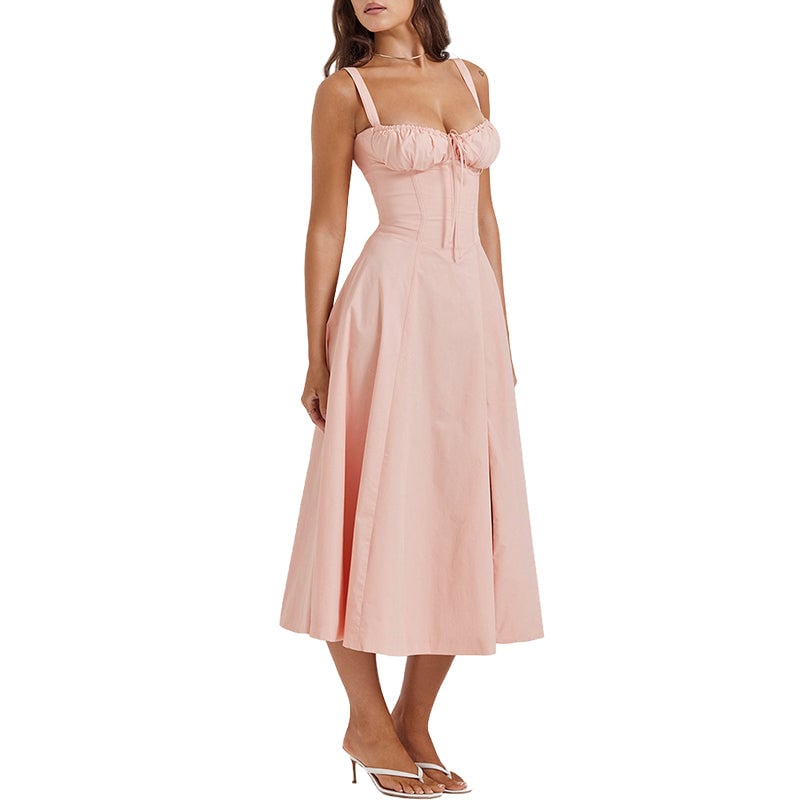 Elegantes einfarbig geschlitztes Cami-Kleid mit Taillenbinde