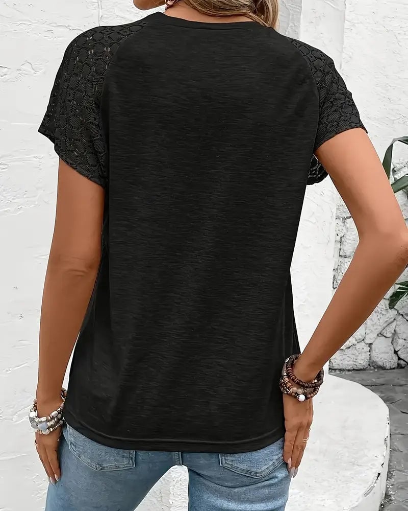 T-Shirt Solide Couleur Creuse Col Rond Slim