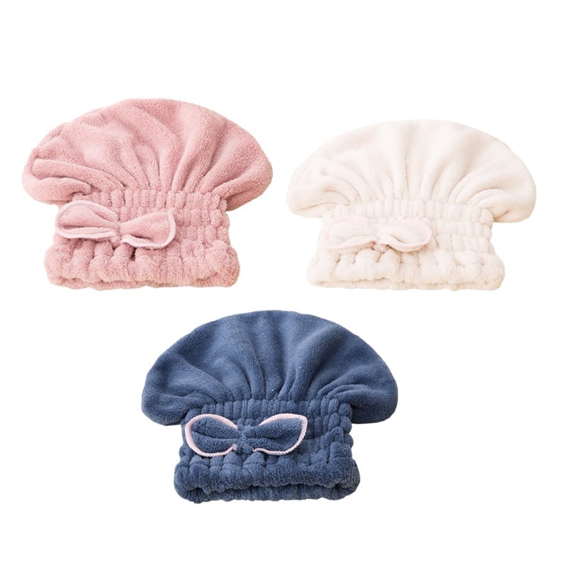 Super Absorbent Hair Towel Wrap(Pink + Blue + Off white) 3PCS