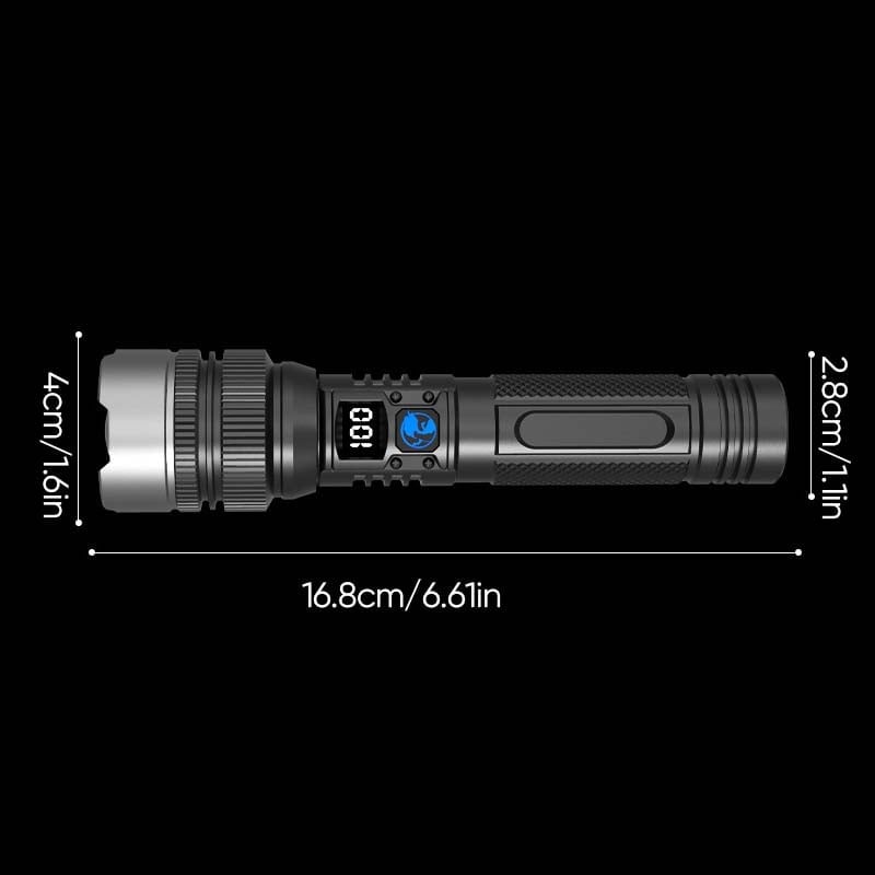 Waterdichte, oplaadbare 2-in-1 zaklamp met digitaal display en sterk licht