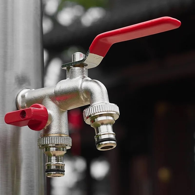 Robinet double sortie en alliage de zinc pour jardinage