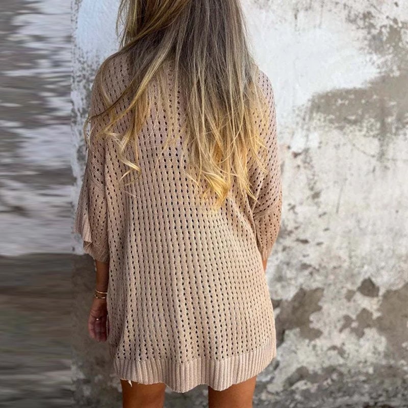 Strickoberteil mit V-Ausschnitt und Hohlsaum