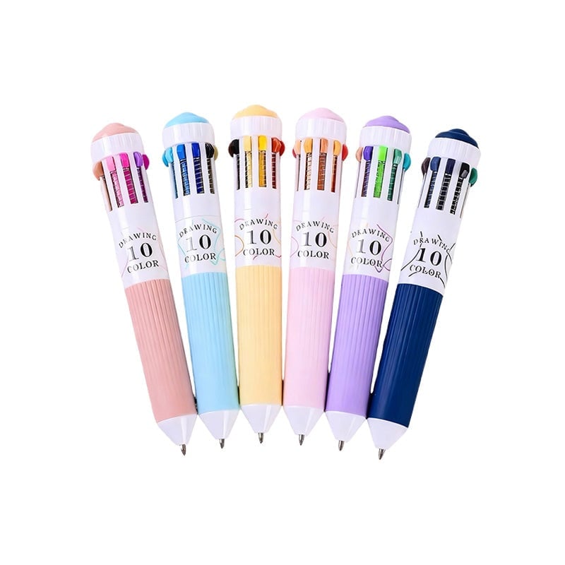 6-Pack Multicolor Pens – 10-in-1 Colored Ballpoint Pen Set