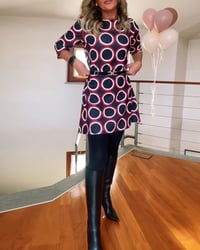 Round neck circle print casual dress