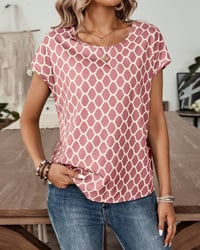 Blouse Ronde Hals Diamantprint Korte Mouwen