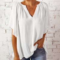 V-Hals Halvermet Ensfarget Bluse