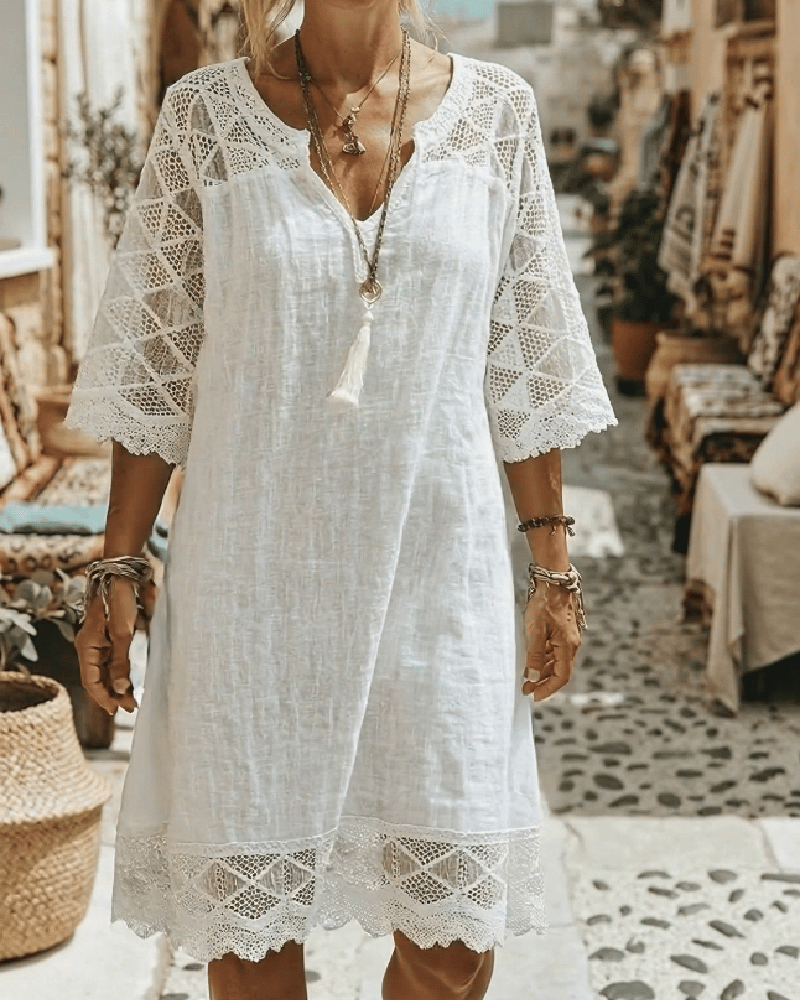 V-Neck Lace Patchwork Casual Dress
