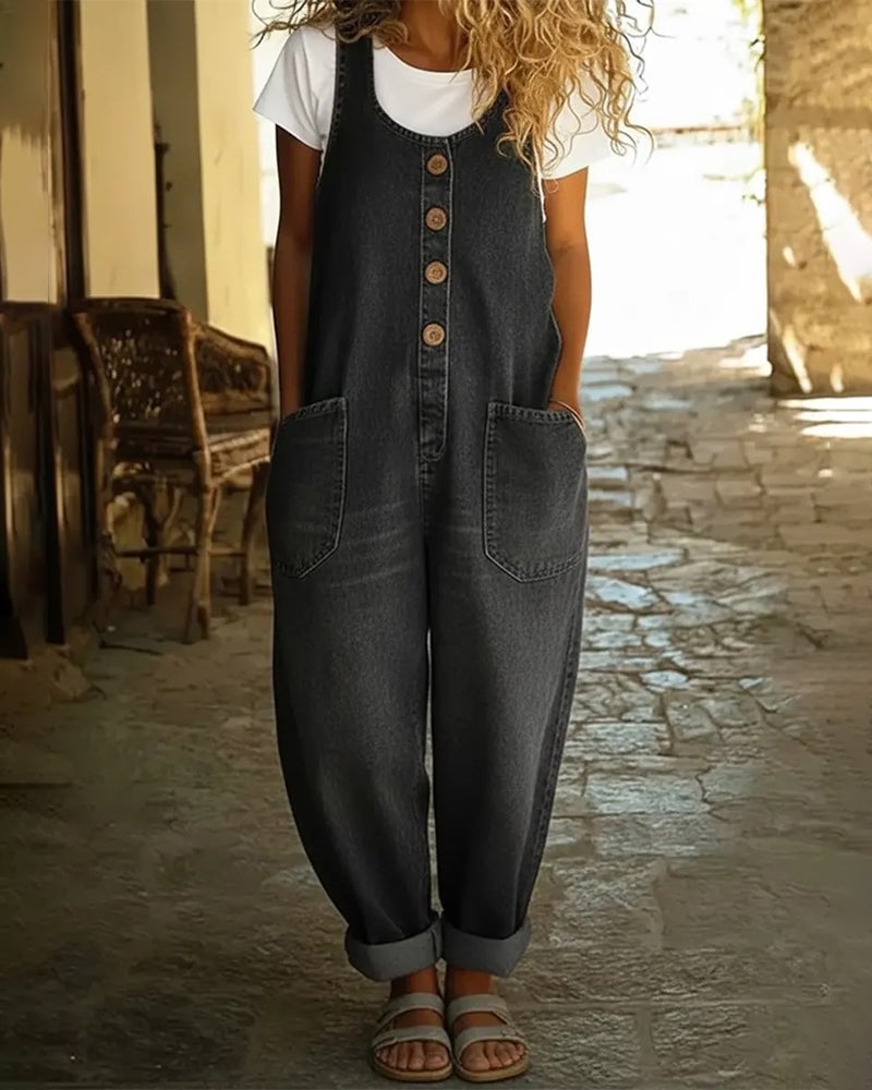 Casual Pocket Denim Jumpsuits