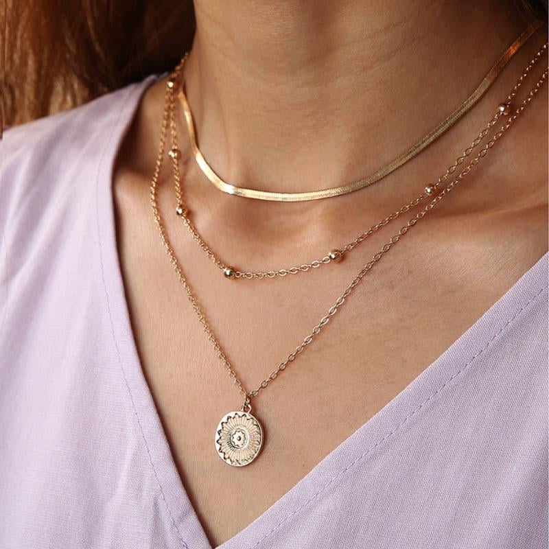 Simple Multi-Layer Lotus Pendant Necklace