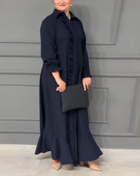 Lantern sleeve button ruffle shirt dress