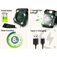 Sakerplus Solar Powered Portable Camping Fan