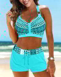 Højtaljet bikini med geometrisk print