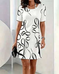 Line Print Crew Neck Dress