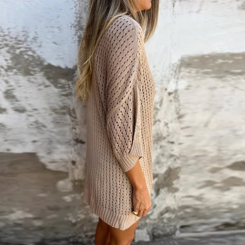 Strickoberteil mit V-Ausschnitt und Hohlsaum