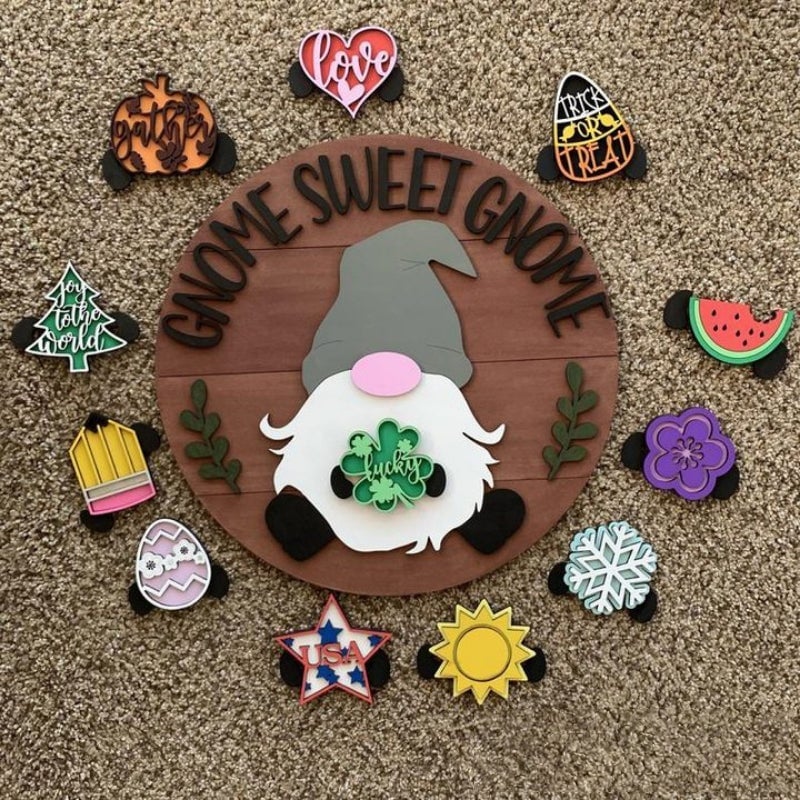 Cute Gnome Door Hanger DIY Interchangeable Welcome Door Decoration